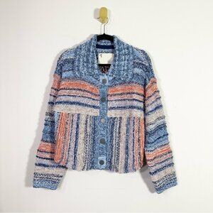 Pilcro Anthropologie Embroidered Earth Multicolor Button Front Cardigan Sweater